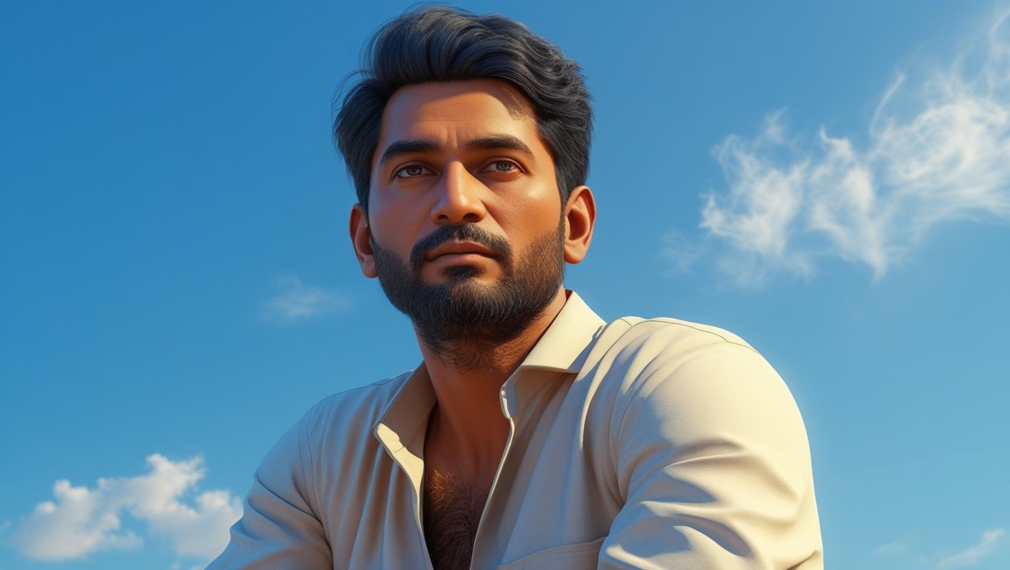 এবার একটা ৩৫ বছরের যুবকের ছবি দাও বাংলাদেশি সুন্দর ফর্সা আকাশের নিচে